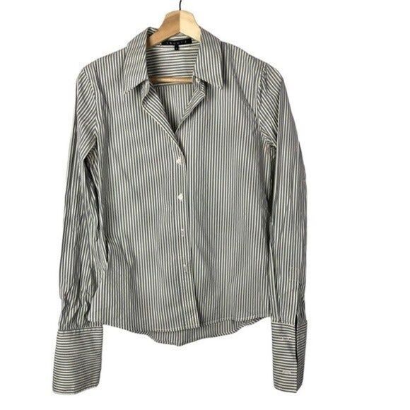 Theory Gray & White Stripe Long Sleeve Office Button Down M - Picture 1 of 3